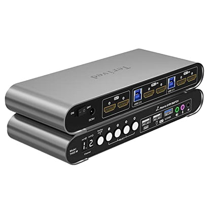 2 Computers 2 HDMI Monitors Matrix Automatic KVM Switch 4K@60Hz, Hotkey Switching, EDID, Digital Display and Aluminum Shell, USB 3.0 Hub Audio Microphone with Cables - style: 2 PCs 2 HDMI Monitors Matrix