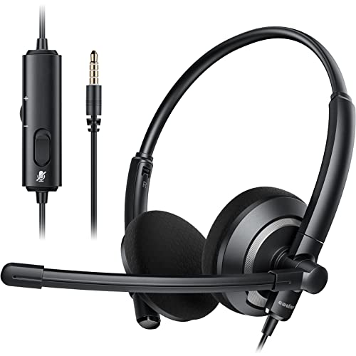 awatrue Wired Headset with Microphone for PC Laptop - 3.5mm Jack On Ear Headphones with Noise Cancelling Microphone for Boom Skype Webinars, in-line Control,Comfortable - color: Black, style: 3.5mm computer headset
