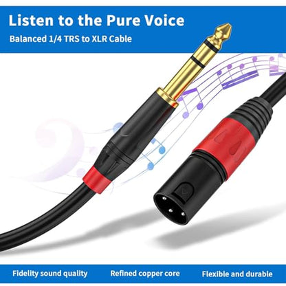 2Pack XLR to 1/4 Inch (6.35mm) TRS Mono Jack Microphone Cable, 25FT, Balanced 3 Pin XLR Male to Quarter inch TRS Plug Mic Cord for Dynamic Microphone - size: 25 FT, 2Pack, style: XLR Male to 6.35mm
