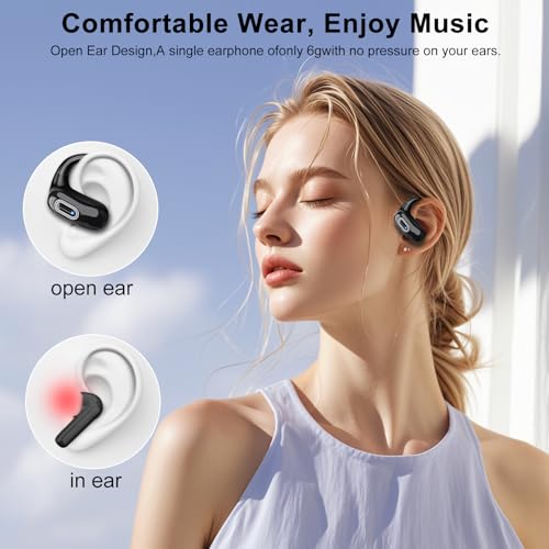Qecnato Open Ear Headphones, Bluetooth 5.4 Earbuds, 50H, Air Conduction Ear Buds, HD Stereo Bass Over Ear Earphones with Earhooks, Ultra-Comfort Secure Fit, IPX7 Waterproof Headset for Working Sports | Air conduction, HD stereo bass, over-ear earhooks for