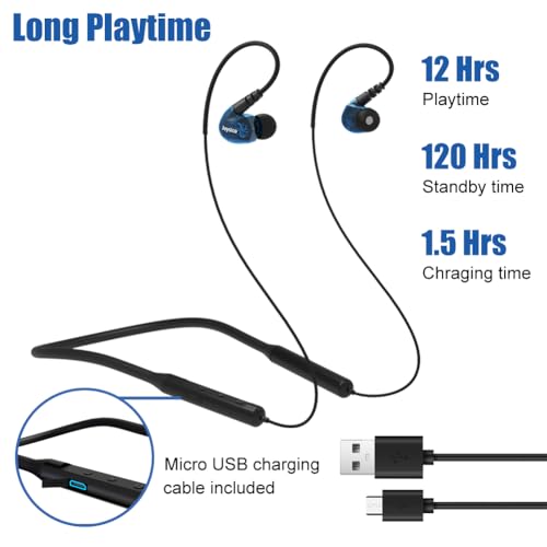 Wireless Neckband Earbuds Headphones for Kids Women Small Ears w Microphone | 12H Playtime, 10M Bluetooth 5.0, IPX5 Sweatproof, Secure Over Ear Hook for Sports Running Workout, for Cell Phone Tablet