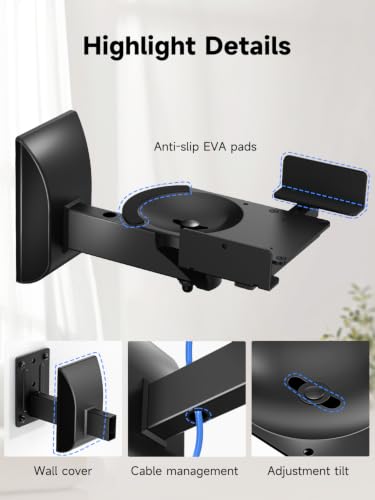 suptek Speaker Wall Mount Adjustable for Large Bookshelf Speaker Mounts | Swivel Speaker Wall Mounts with Surround Sound, Tilt Speaker Shelf For Living Room Up to 55lbs, 2 Packs, Black - size: Standard--black