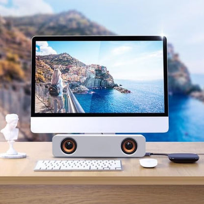 Mini Wired Sound Bar for Desktop, USB Computer Speaker with Easy Volume Control - color: White