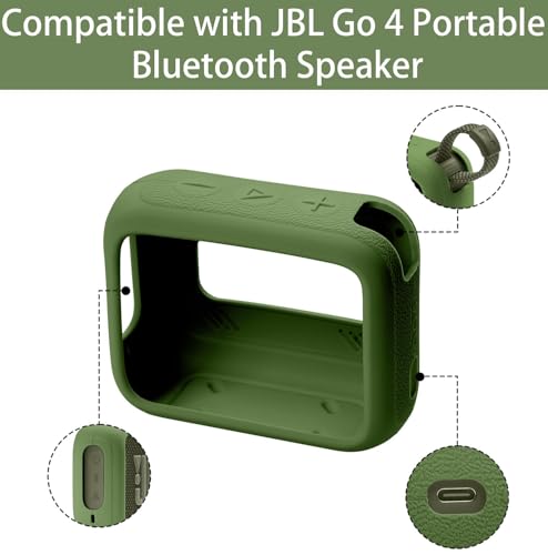 for JBL Go 4 Waterproof Bluetooth Speaker Silicone Cover, Green | Snug Fit, Portable Carabiner Clip, Shock Absorption, Drop Protection, Travel Lightweight Design, Protective Skin Case - color: Green Case
