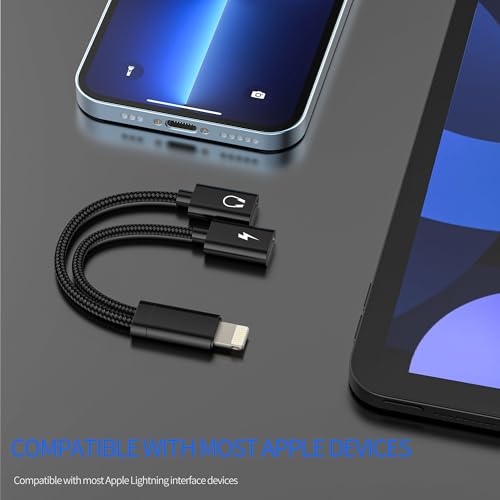 for iPhone Adapter for Headphone Jack for Apple Splitter Audio (2in1) Dual Lightning Charger AUX Cable Dongle Connector Charging for iPad Charge Double Lighting to Phone Earphone Music Adaptor