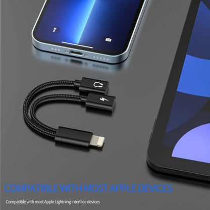 for iPhone Adapter for Headphone Jack for Apple Splitter Audio (2in1) Dual Lightning Charger AUX Cable Dongle Connector Charging for iPad Charge Double Lighting to Phone Earphone Music Adaptor