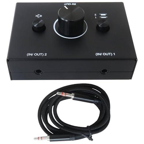Homesweet 3.5mm L/R Stereo Audio Switch 2-Way Switcher Manual Selector Audio Spliter Box 1 in 2 Out/2 in ONE Out Audio Sharing (Black)