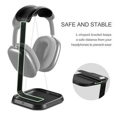 Headphone Stand, Curved Headset Stand with Storage Tray, Gaming Headset Holder for AirPods Max, AirPods Max 2, AirPods, AirPods Pro, Beats, Bose, Sony and More (Black) - color: Black