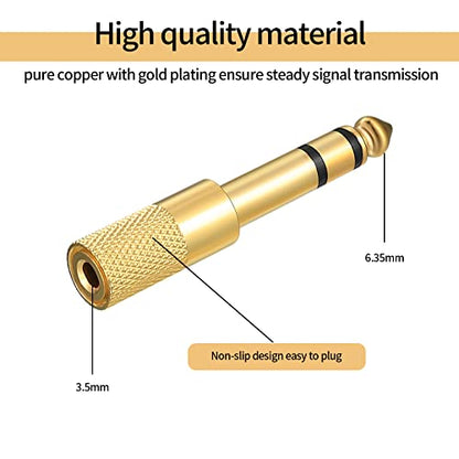 4 Pcs 6.35mm (1/4 inch) Male to 3.5mm (1/8 inch) Female Stereo Headphone Adapters, 3.5mm/1/8'' Female to 6.35mm/1/4'' Male Stereo Audio Adapter Jack Plug for Headphone, Gold Plate