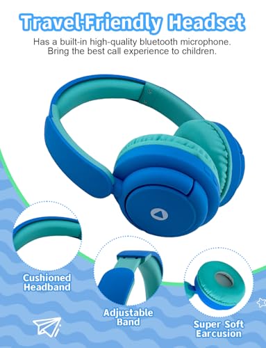 Kids Wireless Headphones,Toddler Headphone Bluetooth, Foldable with Built-in Mic, Headphones for Kids Toddler teenger Cell Phones TV Tablet School Network Office uses (Blue Green) - color: Blue Green