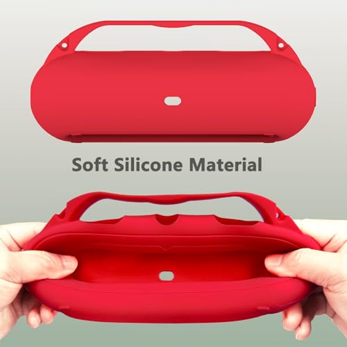 Silicone Cover Case for Beats Pill 2024 Wireless Bluetooth Speaker | Protective Stand Holder for Beats Pill Bluetooth Speaker Accessories With Should Strap (Black Case) - color: Red Case