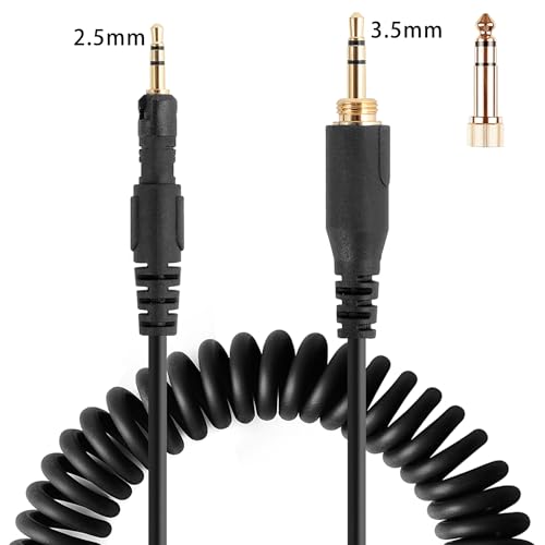 M50x Cable Coiled AUX Cord Compatible with Audio-Technica ATH-M40x ATH-M60x ATH-M70x Headphone with 6.35mm(1/4 inch) Adapter for Musician Audiophile 2.5mm to 3.5mm