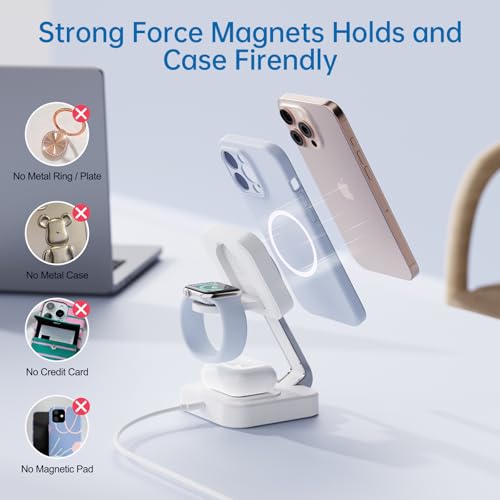 2026 Traveling Wireless Mag-Safe Fast Magnetic 3 in 1 Charging Station | with iPhone 17 16 15 14 13 12 Pro Max Plus,Apple Watch Series & Air pods 4 3 2 Pro-Gifts for Wife & Husband(White) - color: White