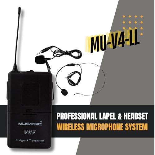MUSYSIC Professional VHF Wireless Microphones, Lavalier Bodypack Mic System - size: 4 Lavalier