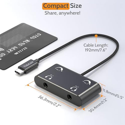Cubilux USB C Headphone Splitter with Volume Control, Type C to 3.5mm Dual Earphones Audio Splitter for iPhone 17/16/15, iPad Pro 13/12.9/11, iPad Air 13/11, Galaxy S25/S24/S23, Pixel 10/9/8 Pro - style: USB C