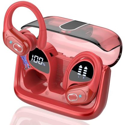 Wireless Earbuds 75H Bluetooth 5.4 Sport Headphones with Earhooks, Red | IPX7 Waterproof In-ear Buds Feature ENC Noise Cancelling Mic & Deep Bass. Stereo Sound Device for Gym Running Workout - color: Red