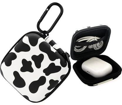 Earbud Case,Headphone Organizer Earbud Storage Bag, Hard EVA Shockproof Cover Carrying Case with Carabiner Clip Compatible with AirPods 4 AirPods Pro 2nd /3/2/1 Bose Galaxy Buds (Cow) - color: Cow