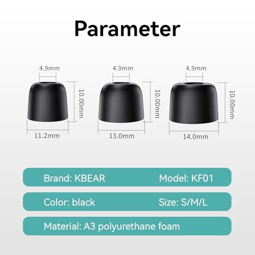 6 Pairs KBEAR KF01 Memory Foam Eartips, KINBOOFI KZ ZS10 PRO Replacement IEM Eartips Earbuds for KZ ZST ZS10 PRO X AS10 AS24 ZSN PRO X ZS10 PRO2 TANGZU WAN'ER CCZ DC02 DC01-PRO Wired Headphone