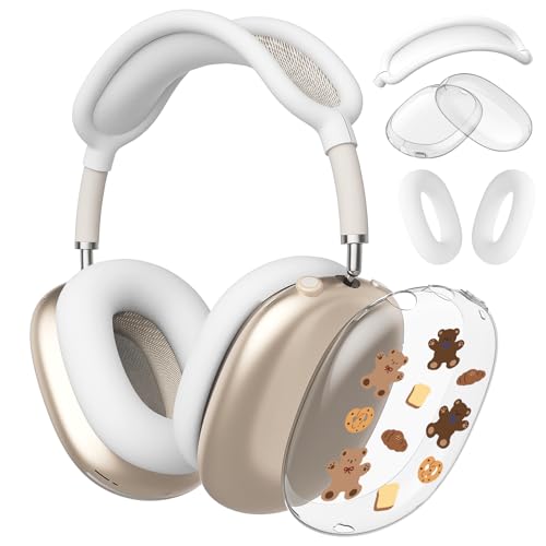 Cartoon Cute Bear Clear Case for Airpods Max Headphones Unique Kawaii Design Soft TPU Ear Cups Cover Anti-Scratch Silicone Ear Pad Protective Case 53 Headband Cover for Apple Airpods Max - color: Bread Bear 32