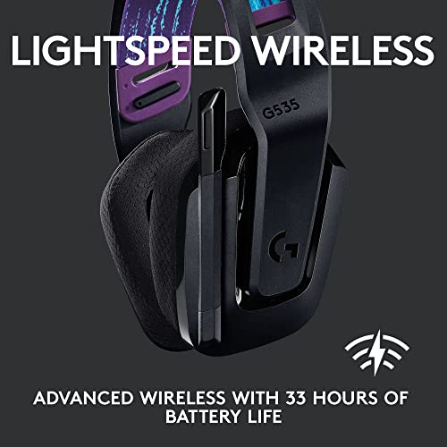 Logitech G535 Lightspeed Wireless Gaming Headset - Black | Lightweight, on-ear design, flip-to-mute microphone, USB rechargeable battery - color: Black, style: Wireless