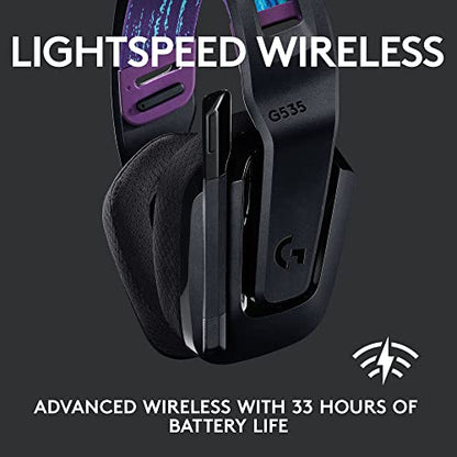 Logitech G535 Lightspeed Wireless Gaming Headset - Lightweight on-Ear Headphones, flip to Mute mic, Stereo, Compatible with PC, PS4, PS5, USB Rechargeable - Black (Renewed)