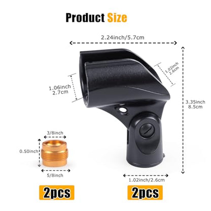 Adjustable Microphone Holder & Microphone Clip, Mic Clip for Microphone Stand, Fits Wireless Handheld Microphones, Includes 5/8" Male to 3/8" Female Thread Adapter, 2 Pack