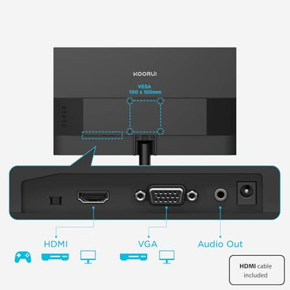 KOORUI 22 Inch Computer Monitor FHD 120Hz VA VESA Low Blue Light, E2212H | Adaptive Sync, 4000:1 Contrast Ratio, Ultra-Slim Display, HDMI 1.4/VGA, Tilt Adjust, Compact for Dorms, Study and Office - size: 22