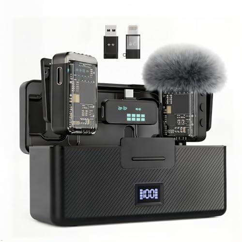 Mini Wireless Lavalier Microphone Noise Cancelling for iPhone,Android Lapel Mic with Charging Case Clip on Microphone Wireless Microphone for Vlogging, YouTube, TikTok Content Creator, Video Recording
