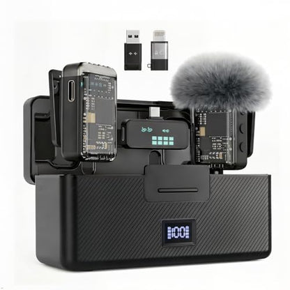 Mini Wireless Lavalier Microphone Noise Cancelling for iPhone,Android Lapel Mic with Charging Case Clip on Microphone Wireless Microphone for Vlogging, YouTube, TikTok Content Creator, Video Recording