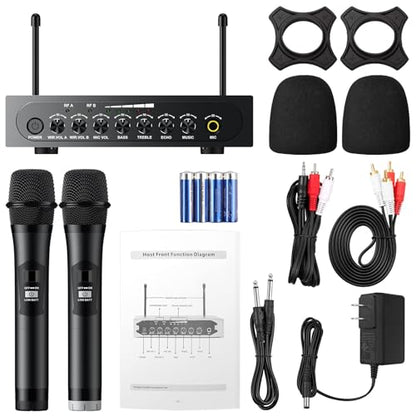 PROZOR UHF Wireless Microphone with Volume Treble Bass Echo Control, Wireless Rechargeable Mic Dual Handheld Dynamic Mic System (Bluetooth UHF Base Station – Echo/Treble/Bass Control) - style: Base Station Bluetooth UHF Mic – Echo Control