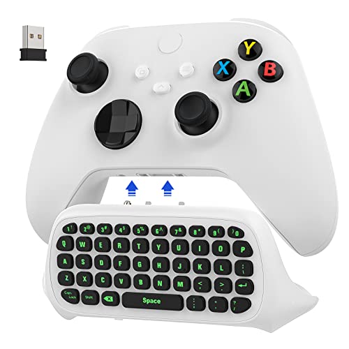 MoKo Green Backlight Keyboard for Xbox One Controller, White | Wireless Chatpad with Headset & Audio Jack, Xbox Accessories fit Xbox One/One S/ Elite/2, Series X/S, 2.4G Receiver Included - color: White