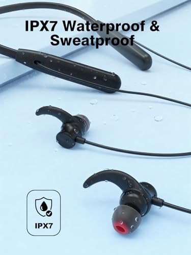 Rythflo Neckband Bluetooth Headphones, ENC IPX7 Sweatproof Sport Earbuds with AI-Enhanced Mic Vibration Call Alert, 50H Playtime Deep Bass Wireless Waterproof Earphones for Work Running Workout Gym | AI-Enhanced ENC Mic, IPX7 Waterproof, Deep Bass Sound,