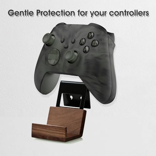 NIRVASH Walnut Controller Wall Mount, Wood Game Controller Holder Stand & Headphone Hanger, Controller & Headset Stand Compatible with Xbox, PS5, Remote (2 Pack Black) - color: Black (2 Pack)