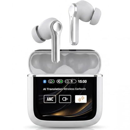 ANC Noise Cancelling Earbuds, Bluetooth 6.0, 60H Battery, White | ENC, AI translation via AICOOL app, touch control, waterproof, S/M/L silicone tips, 13mm drivers, low latency