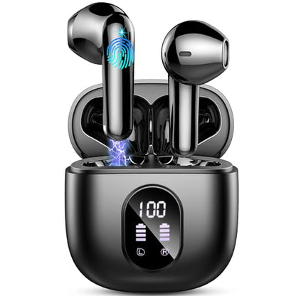 Wireless Earbuds, Bluetooth 5.3 Headphones in Ear 50H Playback Hi-Fi Stereo Ear Buds 4 ENC Mics, Bluetooth Earbud LED Display Charging Case 2024 Wireless Earphones IP7 Waterproof Sport for Android iOS - color: Deep Black