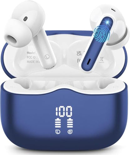 Wireless Earbuds, Bluetooth 5.4 Headphones in Ear with HiFi Stereo Deep Bass, 4 ENC Noise Cancelling Mic Wireless Earphones 40H, in-Ear Earbud Bluetooth Dual LED Display IP7 Waterproof, Dark Blue - color: Jewel Blue