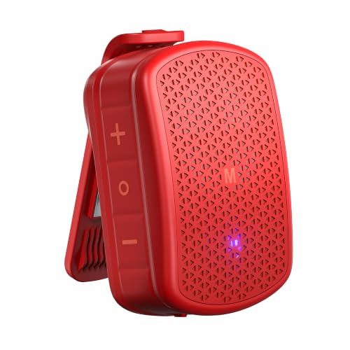 M1 Clip-on Speaker, Magnetic + IPX7 Waterproof + TWS (Red) | Portable Wearable Mini Small Bluetooth Speaker for Construction Job Site, Golf Cart, Truck Drivers, Shirt Clip-on - color: Red