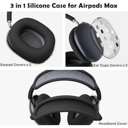 for AirPods Max Headphones Halloween Ear Covers for AirPods Max 2 | Cute Ghost Clear Ear Cups Cover | Black Silicone Ear Pad Case Headband Cover for Apple AirPods Max 2/1 (2026/2024/2020) - color: Ghost D/Black