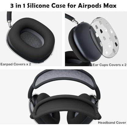 for AirPods Max Headphones Halloween Ear Covers for AirPods Max 2 | Cute Ghost Clear Ear Cups Cover | Black Silicone Ear Pad Case Headband Cover for Apple AirPods Max 2/1 (2026/2024/2020) - color: Ghost D/Black