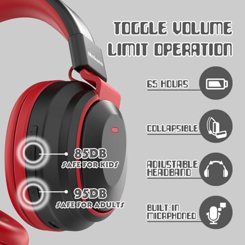 Mokata Kids Headphones Bluetooth 5.3 Wireless Lightweight Fast Charging 68 Hours Play Time Volume Limited 85/94dB Over Ear Foldable with Built-in Mic for Toddler Boy Girl Tablet Pad Black - color: Black