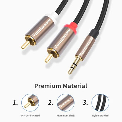 3.5mm to RCA Cable, 2 Pack RCA Male to Aux Audio Adapter, HiFi Sound, Metal Shell, RCA Y Splitter, 1/8 to RCA Connector for Phone, Speaker, MP3, Tablet, HDTV,3.3 FT
