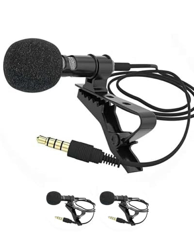 2Pack 3.5mm Lavalier Lapel Clip-on Omnidirectional Microphone, Hands-Free Mic for Phone, Camera - color: Black, size: 2-Pack