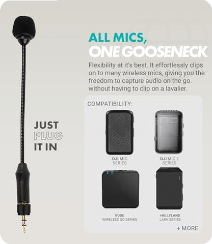 Movo MV-M101 Gooseneck Omnidirectional Lavalier Microphone- Compatible with DJI Mic/Rode Wireless Go Series Wireless Transmitters - Lapel Mic for Interviews and Content Creators (TRS 3.5mm)