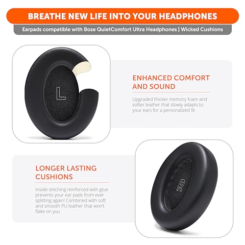 WC PadZ QC Ultra - Earpads for Bose QuietComfort Ultra Gen 1 & 2 | Made by Wicked Cushions | Enhanced Comfort, Thickness & Durability | Black - color: Black