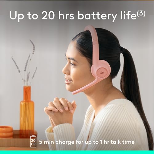 Logitech Zone 300 Wireless Bluetooth Headset with Noise Canceling - Rose | Microphone, compatible with Windows, Mac, Chrome, Linux, iOS, iPadOS, Android - color: Rose