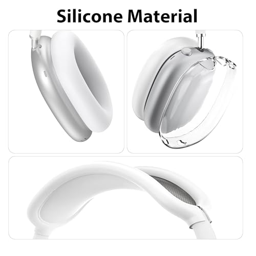 Aiivioll 3 in 1 Silicone Cover for AirPods Max Headphones, Clear Soft TPU Ear Cups/Ear Pads/Headband Covers for AirPods Max (2024/2020), Ear Cushions Cover (White) - color: White