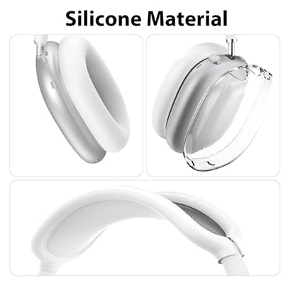 Aiivioll 3 in 1 Silicone Cover for AirPods Max Headphones, Clear Soft TPU Ear Cups/Ear Pads/Headband Covers for AirPods Max (2024/2020), Ear Cushions Cover (White) - color: White