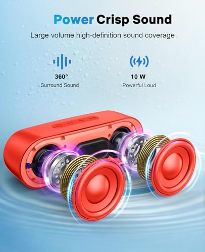 LENRUE Bluetooth Speakers, Waterproof Portable Speakers with TWS, 24 Playtime, Stereo Sound, Wireless for Home Shower Pool Beach Outdoor (Red) - color: Red