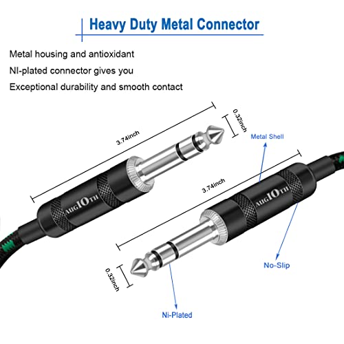 1/4 TRS to TRS Cable 20ft 2Pack 6 Meter Green Braided | Balance 6.35mm TRS Plug, Stereo Quarter inch TRS Male Cable for Power Speaker, Mixer, Amplifier - color: Green TRS to TRS, size: 20ft-2Pk