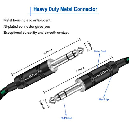 1/4 TRS to TRS Cable 10ft 3 Meter Green Braided | Balance 6.35mm TRS Plug, Stereo Quarter inch TRS Male Cable for Power Speaker, Mixer, Amplifier - color: Green TRS to TRS, size: 10ft